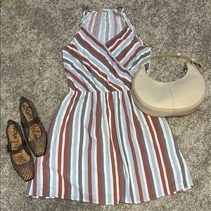 *NWOT* Multicolored Striped Halter Sundress with Pockets